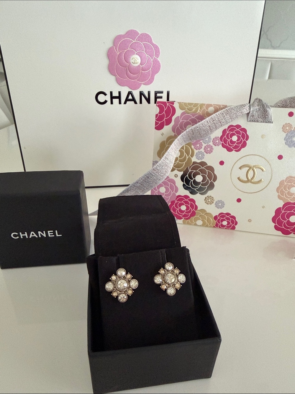 CHANEL Two-Tone Crystal Cluster Stud Earrings